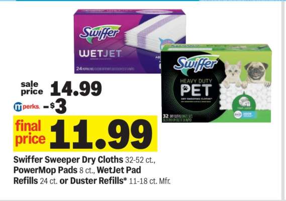 Swiffer Sweeper Dry Cloths, PowerMop Pads, WetJet Pad Refills or Duster Refills