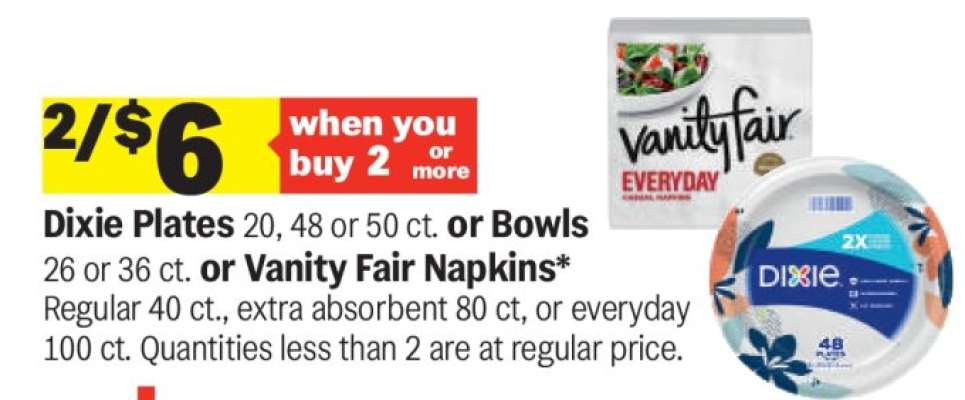 Dixie Plates or Bowls or Vanity Fair Napkins