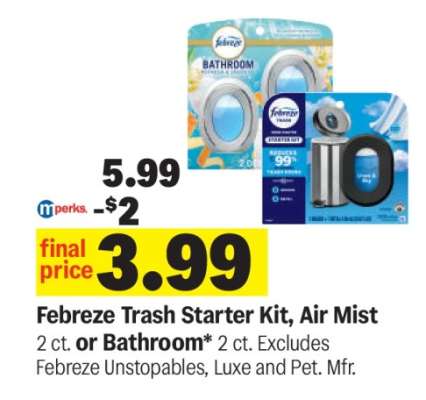 Febreze Trash Starter Kit, Air Mist or Bathroom