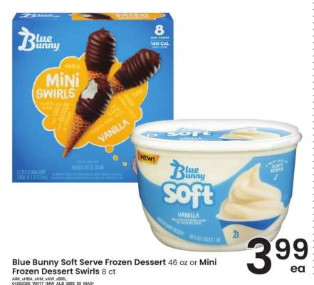 Blue Bunny Soft Serve Frozen Dessert or Mini Frozen Dessert Swirls