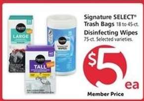 Signature SELECT Trash Bags and Disinfecting Wipes