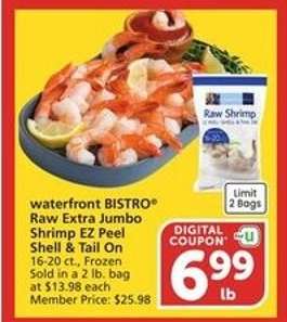 waterfront BISTRO Raw Extra Jumbo Shrimp EZ Peel Shell & Tail On