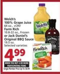 Welch's 100% Grape Juice / Farm Rich / Jack Daniel's Original BBQ Sauce
