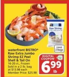 waterfront BISTRO Raw Extra Jumbo Shrimp EZ Peel Shell & Tail On