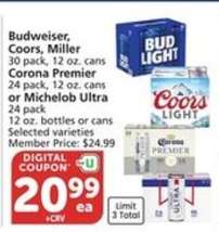 Budweiser, Coors, Miller, Corona Premier, Michelob Ultra