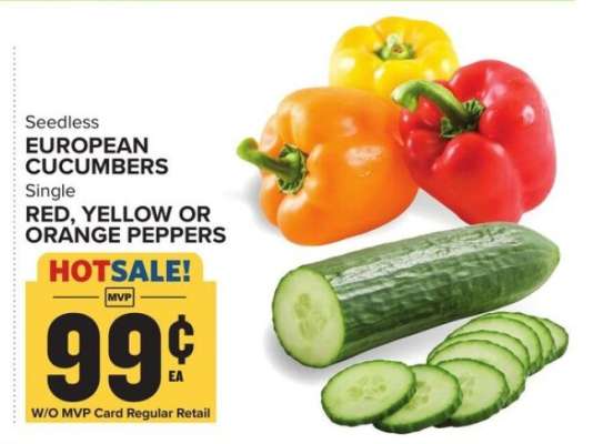 Seedless European Cucumbers or Single Red, Yellow or Orange Peppers