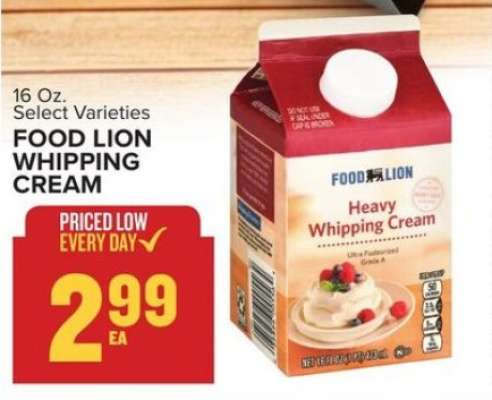 Food Lion Whipping Cream