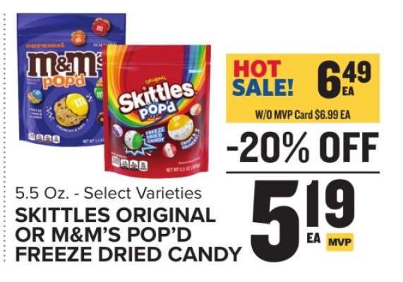 Skittles Original or M&M’s Pop’d Freeze Dried Candy