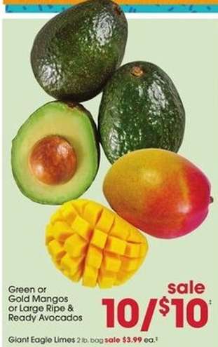 Green or Gold Mangos or Large Ripe & Ready Avocados