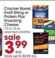 Cracker Barrel, Kraft String or Protein Plus Snacking Cheese
