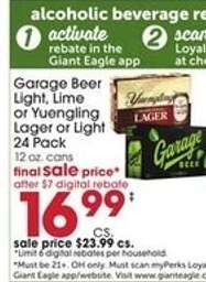 Garage Beer Light, Lime or Yuengling Lager or Light
