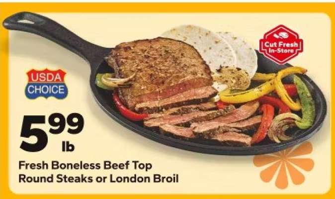 Fresh Boneless Beef Top Round Steaks or London Broil