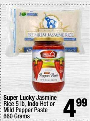 Super Lucky Jasmine Rice 5 lb, Indo Hot or Mild Pepper Paste 660 Grams