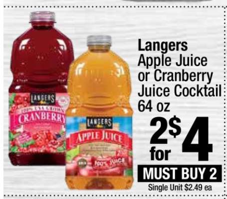 Langers Apple Juice or Cranberry Juice Cocktail