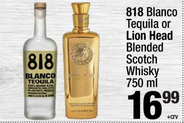 818 Blanco Tequila or Lion Head Blended Scotch Whisky