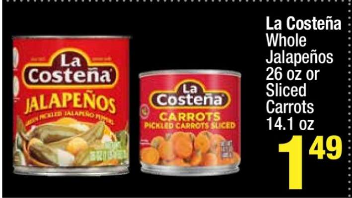 La Costeña Whole Jalapeños or Sliced Carrots