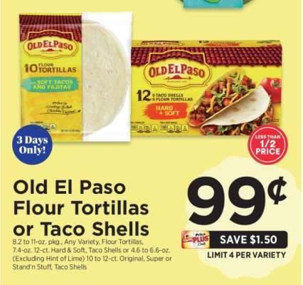 Old El Paso Flour Tortillas or Taco Shells