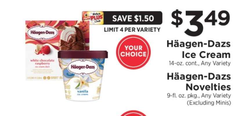 Häagen-Dazs Ice Cream or Novelties