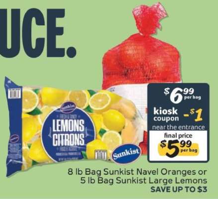 Sunkist Navel Oranges or Sunkist Large Lemons