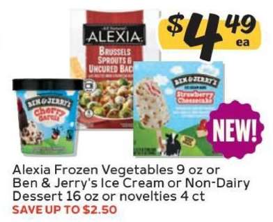 Alexia Frozen Vegetables or Ben & Jerry's Ice Cream