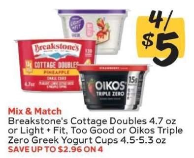Breakstone's Cottage Doubles or Light + Fit, Too Good or Oikos Triple Zero Greek Yogurt Cups