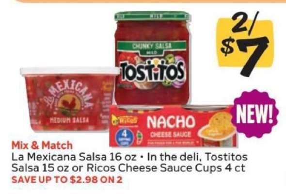La Mexicana Salsa, Tostitos Salsa, Ricos Cheese Sauce Cups