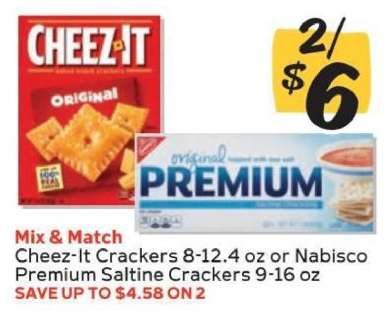 Cheez-It Crackers or Nabisco Premium Saltine Crackers