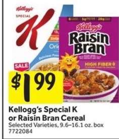 Kellogg's Special K or Raisin Bran Cereal
