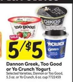 Dannon Greek, Too Good or Yo Crunch Yogurt