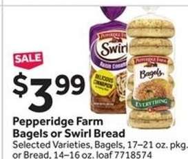 Pepperidge Farm Bagels or Swirl Bread