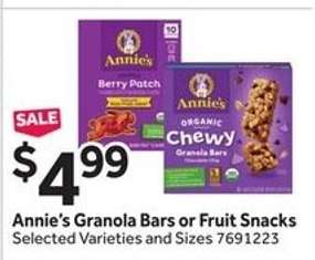 Annie's Granola Bars or Fruit Snacks