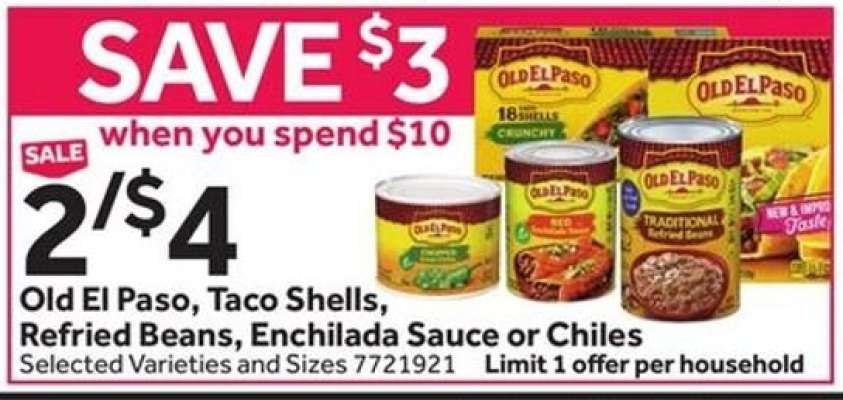 Old El Paso, Taco Shells, Refried Beans, Enchilada Sauce or Chiles