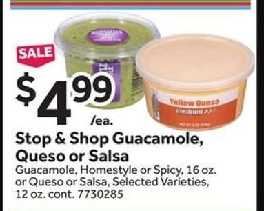 Stop & Shop Guacamole, Queso or Salsa