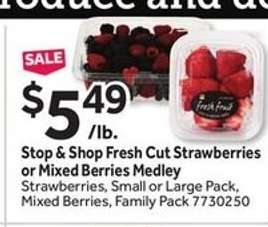 Stop & Shop Fresh Cut Strawberries or Mixed Berries Medley