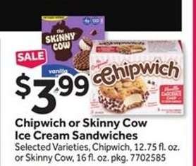 Chipwich or Skinny Cow Ice Cream Sandwiches