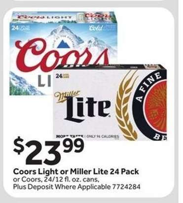 Coors Light or Miller Lite 24 Pack