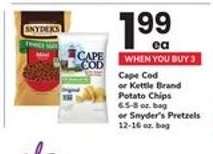 Cape Cod or Kettle Brand Potato Chips or Snyder's Pretzels