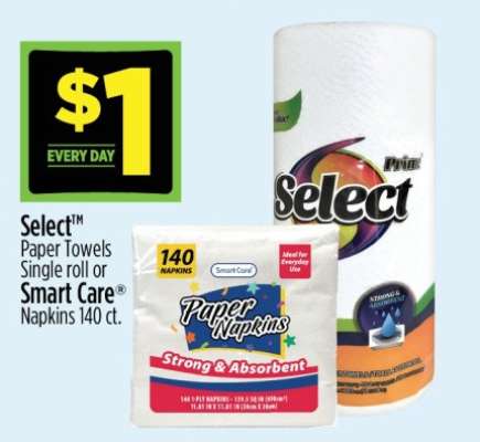 Select Paper Towels Single roll or Smart Care Napkins 140 ct.