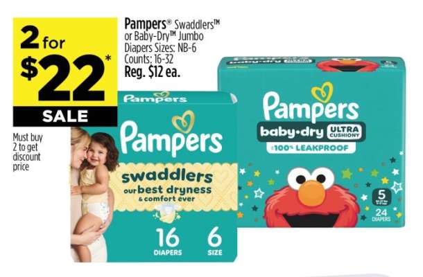 Pampers Swaddlers or Baby-Dry Jumbo Diapers
