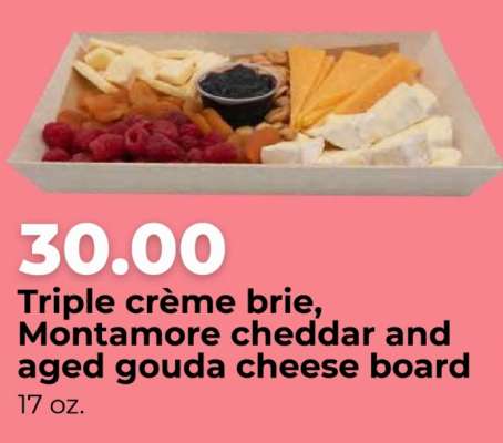 Triple crème brie, Montamore cheddar and aged gouda cheese board