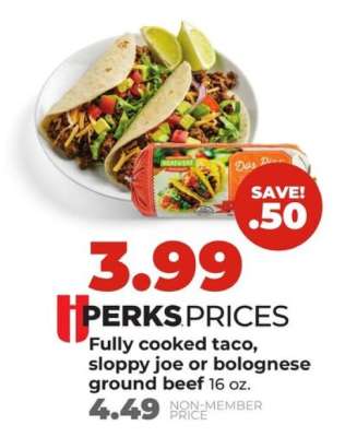 Fully cooked taco, sloppy joe or bolognese ground beef