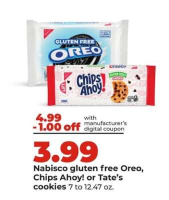 Nabisco gluten free Oreo, Chips Ahoy! or Tate’s cookies