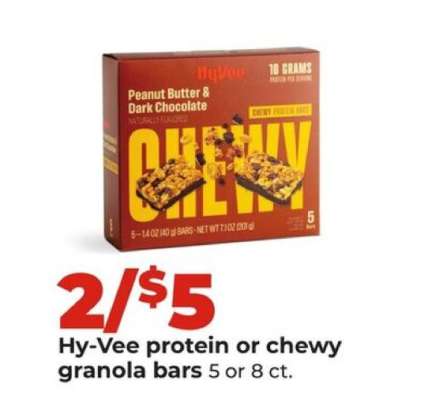Hy-Vee protein or chewy granola bars