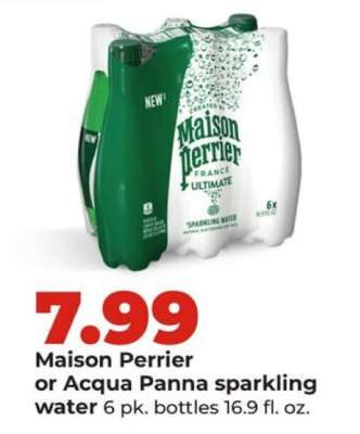 Maison Perrier or Acqua Panna sparkling water