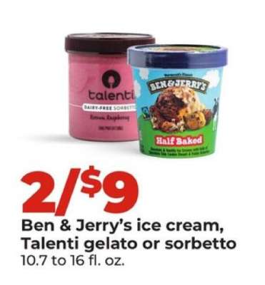 Ben & Jerry's ice cream, Talenti gelato or sorbetto