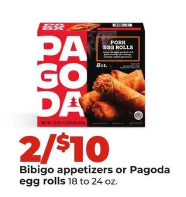 Bibigo appetizers or Pagoda egg rolls