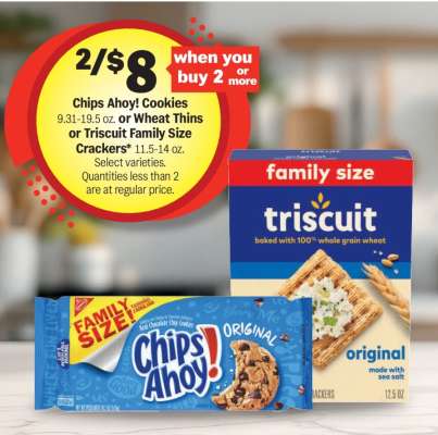 Chips Ahoy! Cookies or Wheat Thins or Triscuit Family Size Crackers