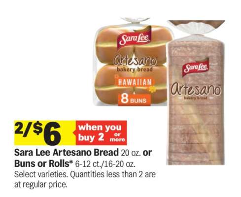 Sara Lee Artesano Bread or Buns or Rolls