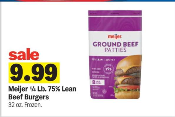 Meijer ¼ Lb. 75% Lean Beef Burgers
