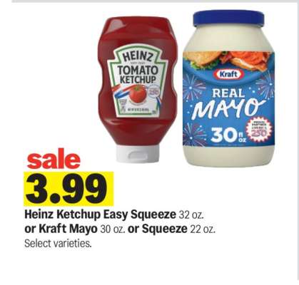 Heinz Ketchup Easy Squeeze or Kraft Mayo